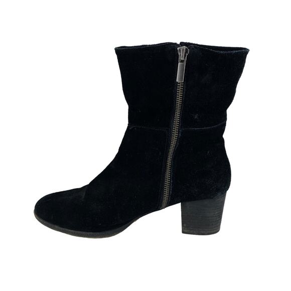 ADAM TUCKER 9M Isadora Black Suede Leather Double Zipper Boots Bootie Heel - Picture 4 of 16
